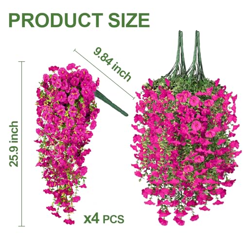 4PCS Artificial Hanging Flowers for Outdoors, 600 Blooms UV Resistant Morning Glory Vine Fake Flowers with Eucalyptus, Realistic Silk Faux Hanging Plants Spring Summer Decorations for Outside (Lotus) - color: Lotus, size: 4PCS