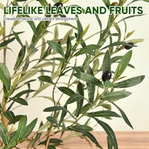 Timoo Faux Olive Tree 6Ft, Indoor Artificial Trees with Natural Wood Trunk and White Planter, Tall Fake Plants for Living Room, Bedroom and Office - color: Color 1