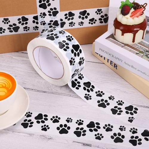Whaline 109 Yard Dog Paw Packing Tape Waterproof Shipping Tape White Black Pet Paw Gift Wrapping Tapes for Small Business DIY Crafts Box Carton Decor - style: Black White Dog Paw