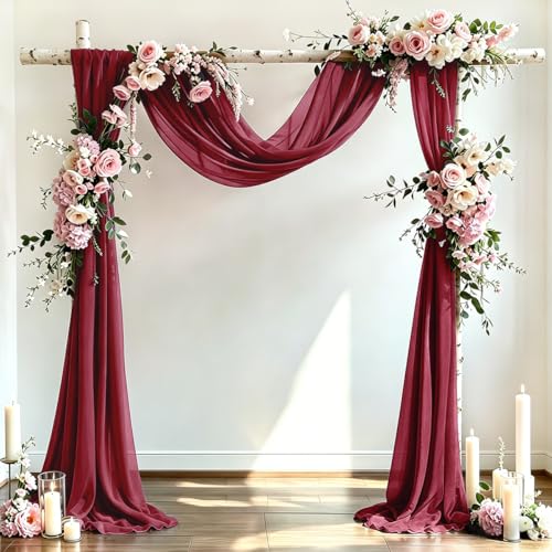 DeZerlor Wedding Arch Draping Fabric 29" x 20 FT Drapes for Backdrop Sheer Curtains for Romantic Bridal Baby Shower Decorations Ceremony Birthday Party Outdoor Events, Burgundy - color: Burgundy