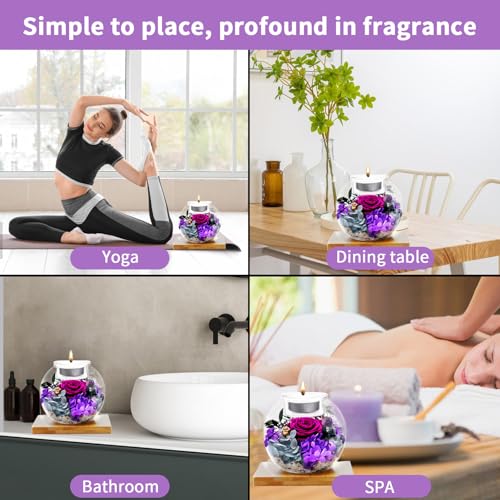 Flowers for Delivery, Preserved Flower in Glass Dome with Scented Candle, Long Lasting Rose Gifts for Women Wife Girlfriend on Christmas Mothers Day Valentines Day Birthday (Purple) - color: Purple