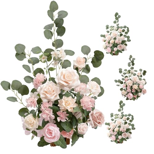 Ling's moment 17.5" Tall Standing Artificial Flowers Arrangements 4 pcs Wedding Aisle Runner Chair Decorations Blush & Pink Centerpieces for Ceremony Reception Rose Floral Party Outdoor - color: Pk-growing Blush
