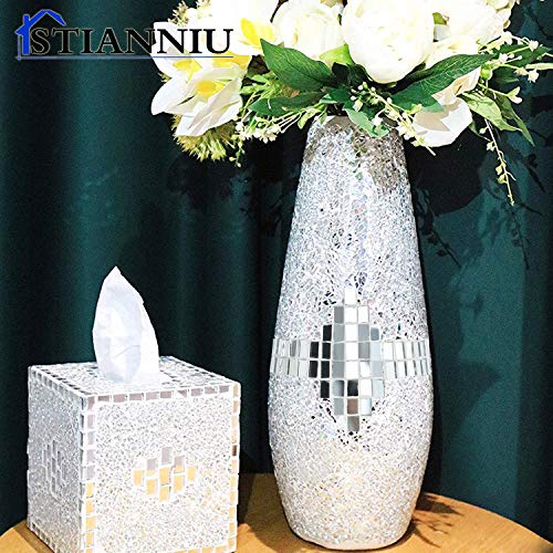 Decorative Shine Vase Stunning Handmade Mosaic Crackle Glass House Decor Table Centerpieces Modern Room Decoration (Silver) | Decorative shine Vase ，Stunning Handmade ，Modern Room Decoration vase
