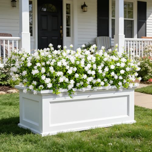 Ouddy Decor 24 Bundles Artificial Flowers for Outdoors Decoration Fake Flowers UV Resistant Faux Plastic Greenery Eucalyptus Plants for Spring Summer Garden Patio Indoor Outdoor Home Decor, White - color: White