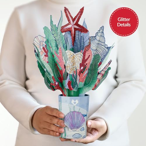 Lovepop Everyday Pop-Up Bouquet with Glitter Details for Her and Him - 3D Greeting Cards for Boys, Girls, Men, Women - Coastal Treasure- 12" Glitter Bouquet - Blank Notecard & Envelope Included - color: Coastal Treasure Glitter Bouquet