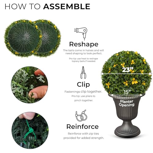 365 Curb Appeal 23" XL Bougainvillea Topiary Balls + Yellow Flower Pack (2 Artificial Topiary Balls (4 Halves)) - color: Bougainvillea + Yellow Flowers, size: 2 topiary balls (4 halves)