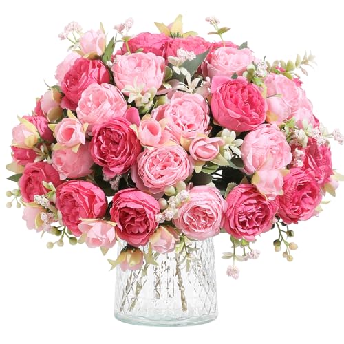 Floweroyal 4 Bunches Peony Artificial Flowers Pink Flowers Silk Peonies Bouquets for Wedding Party Table Centerpieces Floral Arrangement Home Kitchen Decor - color: Mixed Pink-4pcs