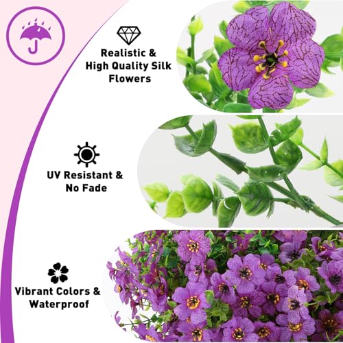 24 Bundles Artificial Flowers for Outdoors, UV Resistant Faux Flowers for Outdoor Planters, Fake Flowers for Outside Porch Patio Window Box, Mixed Color Daisy Bushes for Garden Decor(Purple) - color: Purple