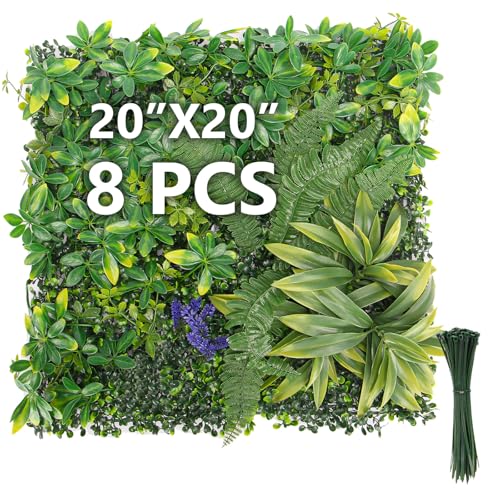 8 Pack 20"x20" Grass Wall Panels - Artificial Boxwood Panels for Greenery Wall Backdrop, Faux Greenery for Indoor Outdoor Decor, Garden Fence, Wedding, Privacy Screen - color: 8pcs-with Flower, size: 20''*20''-with Flower