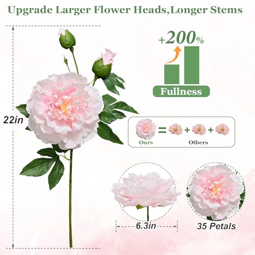 Yastouay 3 Bouquets Peonies Artificial Flowers with 22'' Long Stems, Latex Real Touch Faux Peony Flowers, Fake Peonies Bouquet for Table Centerpieces, Vases Home Wedding Party Decor (Mixed Pink) - color: Mixed Pink, size: 3PCS