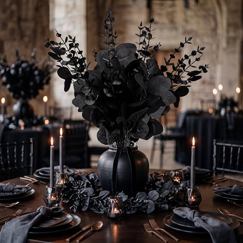 Giegxin 180 Pcs 3 Kinds Mixed Artificial Eucalyptus Leaves Stems Bulk Silver Dollar Leaves Picks Dried Eucalyptus Bundle Faux Spray for Wedding Vase Bouquet Floral Arrangement (Black) - color: Black