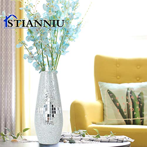 Decorative Shine Vase Stunning Handmade Mosaic Crackle Glass House Decor Table Centerpieces Modern Room Decoration (Silver) | Decorative shine Vase ，Stunning Handmade ，Modern Room Decoration vase