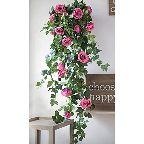FiveSeasonStuff 29 Ft 4 Pack Rose Silk Flower Garland Artificial Flowers Decoration Hanging Floral Décor for Wedding Baby Shower Birthday Party Garden (Fuchsia) - color: Fuchsia