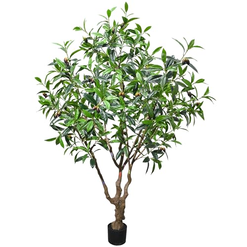 7.5ft Large Realistic Artificial Olive Tree with Olives - Premium Silk Mediterranean Faux Tree with Bendable Branches & Sturdy Base for Indoor Outdoor Farmhouse Office Decor - size: 7ft 6in
