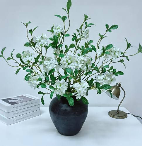 5PCS Faux Greenery Flower Stems Artificial Branches with Flowers for Tables Decor,Silk Green Floral Stems with Branches for Vase Filler for Home Kitchen,Dining Room,Living Room Decor(White) - color: White