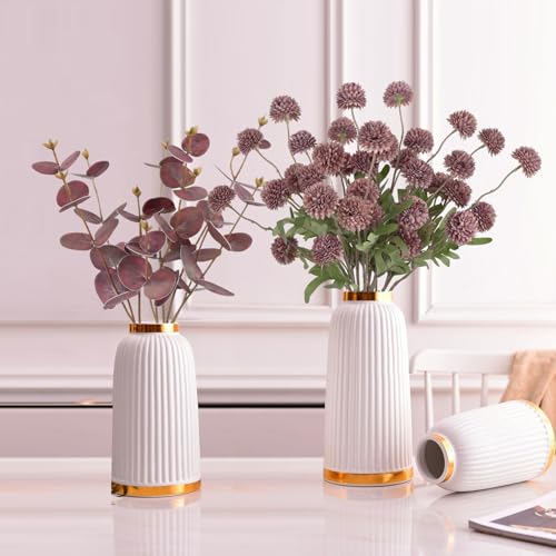 Faux Silk Pompom Mum Artificial Flowers,8 Stems Purple Fake Kiku Flower with 3 Branches Real Touch Eucalyptus Stems for Wedding Bouquet Home Party Floral Arrangements(Purple) - color: Purple