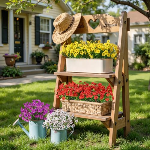 Alupssuc 24 Bundles Artificial Flowers for Outdoors Decoration, UV Resistant Silk Faux Floral Spring Fake Plastic Plants Greenery for Outside Indoor Home Porch Window Planter Decor, Mix 4 Colors - color: Red Purple Yellow White