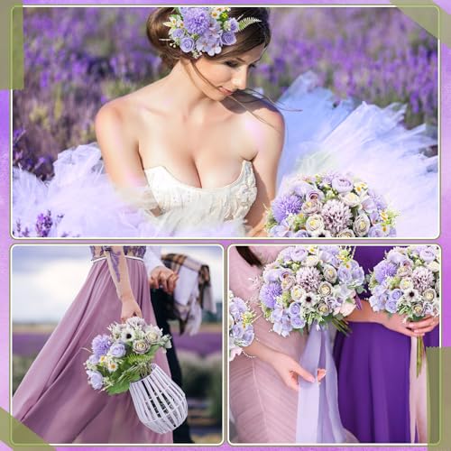 Tigeen 6 Bundles Artificial Bouquet Flowers Artificial Peonies Faux Roses Silk Flowers Hydrangea Bouquet for Wedding Table Centerpiece Floral Vase Decor(Purple) - color: Purple