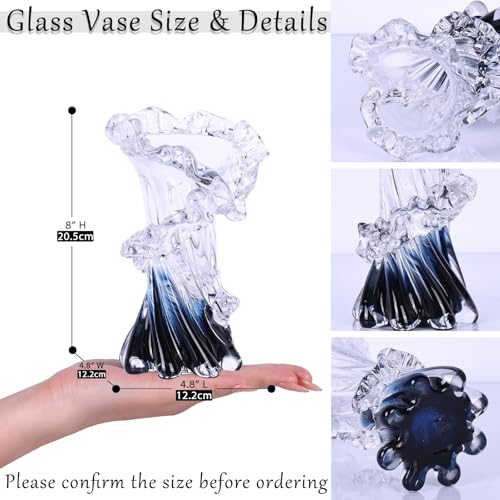 Hand Blown Blue Glass Vase, Unique Art Beautiful Ocean Glass Vase for Coastal Home Decor, Coffee Table, Living Room, Office Decor - 8" H - size: Small