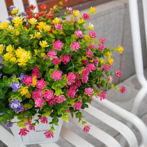 Artificial Flowers for Outdoors, 12 Bundles UV Resistant Artificial Outdoor Flowers, Not-Fading Plastic Fake Flowers for Outdoor Planters for Home Garden Porch Yard Decor, Mixed Color - color: Yellow+purple+red+pink