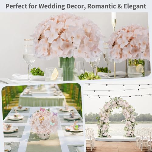 40 PCS Pink Silk Hydrangea Flowers, Detachable Heads + 8-Inch Wired Stems, Full 6 Inch Faux Hydrangea Heads for Baby Shower, Bridal Shower & Pollen-Free Decor - color: Pink(no Accessories)