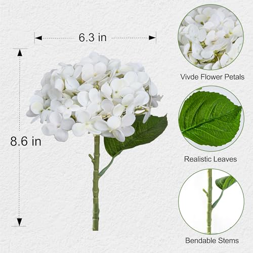 Artificial Hydrangea Flowers Arrangement in Wood Planter, 4PCS Fake White Flowers in Wooden Vase Potted Floral Centerpieces for Tables Living Room Home Office Room Shelf Kitchen Decor - color: White Hydrangea