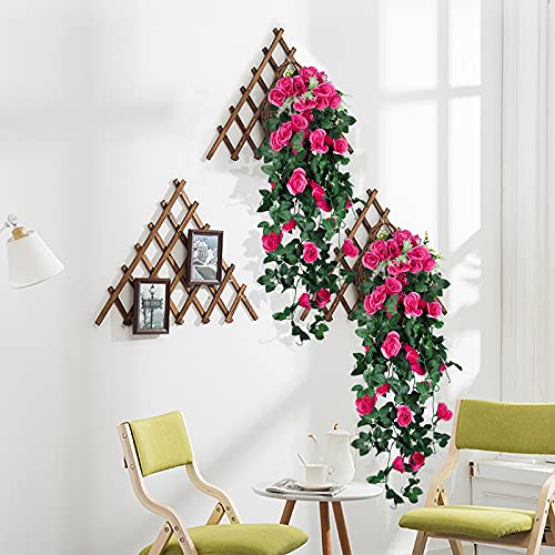 RECUTMS 2PCS Artificial Hanging Rose Flower Plants, 37 Inch Red Fake Silk Floral Ivy Garlands for Home Room Garden Front Porch Wedding Arch Labor Day Summer Break Party Indoor Outdoor Greenery Decor - color: Rose Red, size: 2 pcs