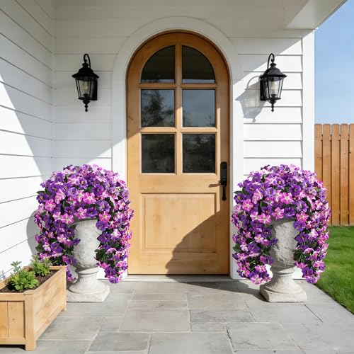 Ivydale Artificial Hanging Flowers for Outdoors, Faux Morning Glory 2Pcs UV & Fading Resistant Silk Flower for Porch Patio Balcony Planter Yard (Puple red) - color: Puple Red