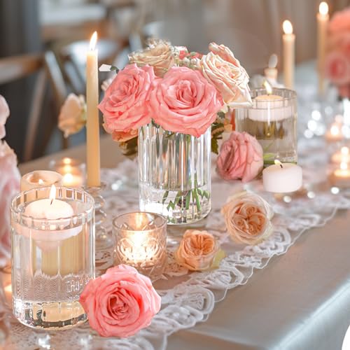 ComSaf Glass Cylinder Vases Pack of 12, Clear Ribbed Bud Vases for Centerpieces Weeding Decoration, 6 inch Tall Clear Flower Vases in Bulk, Hurricane Candle Holder for Party Home Decor - size: 6 Inch Tall (Uniform)