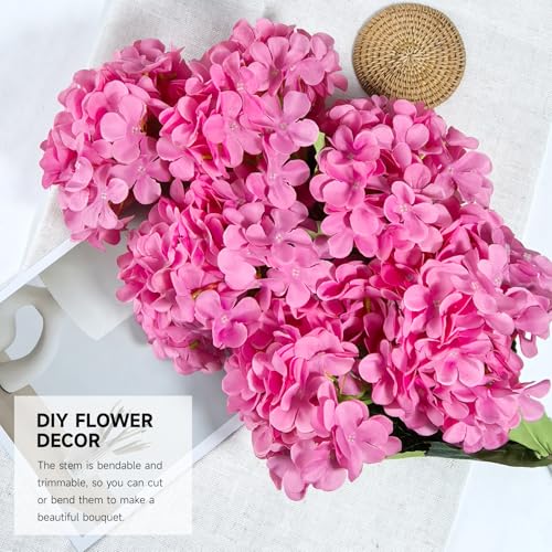 6 PCS Artificial Hydrangea Flowers, Faux Silk Hydrangea with Long Stems, Home Wedding Decor, Table Centerpieces, Party Decorations (Peach Red) - color: Peach Red