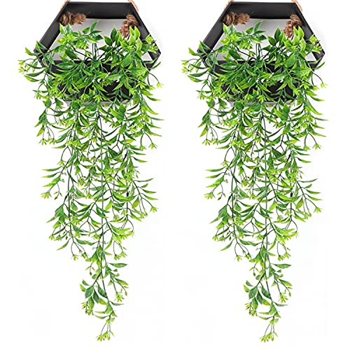 Artificial Vine with Flowers, Plastic Hanging Ivy Plants Garland Fake Vines Grass Home Garden Outdoor Window Box Indoor UV Resistant Party Wedding DIY Wall Decor Decoration - Green 2 Pack - color: Flowers Vines/ Green- 2 Pack