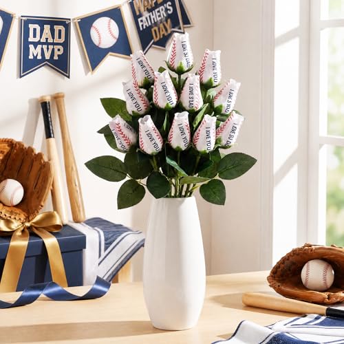 Suhine 12 Pcs Artificial Baseball Rose Flower Gifts for Father's Day Flower Coach Boyfriend Boyfriend Sports Party Favors Bulk for Birthday Wedding Party Centerpieces(Love Color, Normal) - color: Love Color, size: Normal
