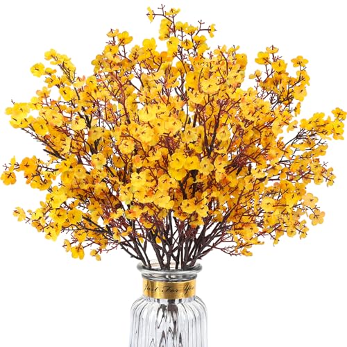 8Pcs Babys Breath Artificial Flowers Fall Flowers, Real Touch Yellow Silk Flowers Fake Flowers for Vase Home Office Wedding Indoor Outdoor Centerpiece Table Party Decorations - color: Yellow, size: 8 Bundles
