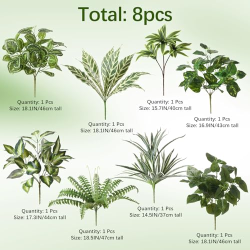 Artificial Greenery Plants, Large Bunches Outside Faux Plants for Outdoor Decor - UV Resistant Fake Plant for Planters, Realistic Fake Greenery Bushes for Garden Patio Front Porch Yard Decor