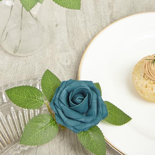 Artificial Flowers, 100pcs Artificial Rose for DIY Wedding Bouquets Centerpieces Arrangements, Dark Teal Fake Rose with Stems for Birthday Bridal Shower Graduation Events Decoration - color: Dark Teal, size: 100pcs