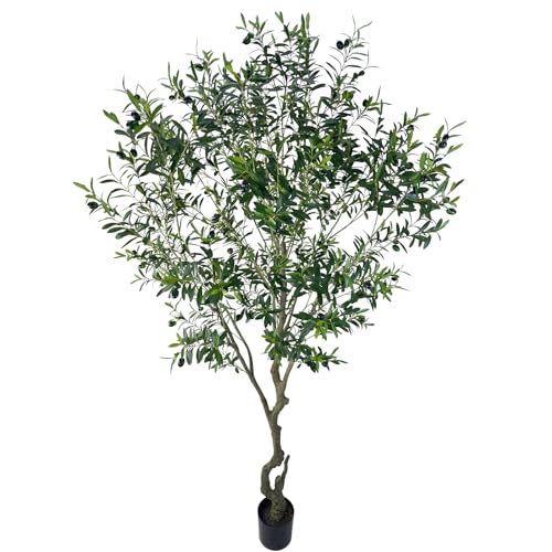 8ft Artificial Olive Tree Potted Plant | Application: Large faux olive tree decor for indoor home, office and living room arrangement - size: 8ft