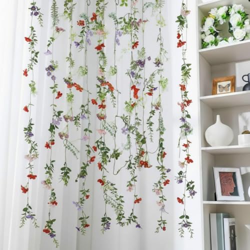 Yunlly 4 Pcs 24 ft Wildflower Garland Pre Strung Artificial Hanging Flower Vine Backdrop Floating Faux Silk Floral Ceiling Garland Garden Party Decor for Wedding Bridal Wall Arch Birthday Baby Shower