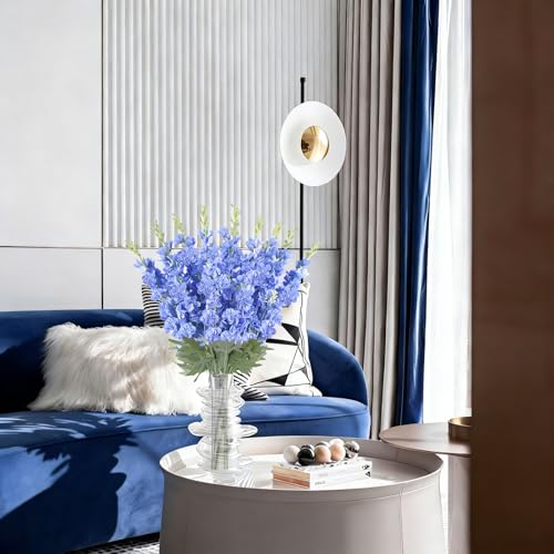 16Pcs Blue Delphinium Artificial Flowers 33.5'' Long Stem Larkspur Faux Silk Flower Bulk for Tall Floor Vase Outdoors Arrangements Home Garden Wedding Decor (Blue) - color: Deep Blue