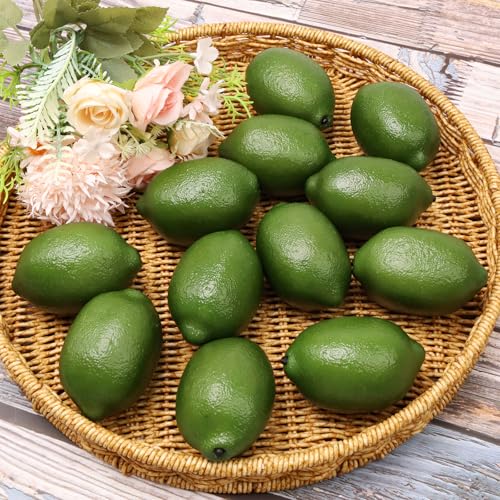 Gresorth 12pcs High-Grade Fake Green Lemon Decoration Realistic Fruits Artificial Lime for Home Party Holiday Adornment - color: Green