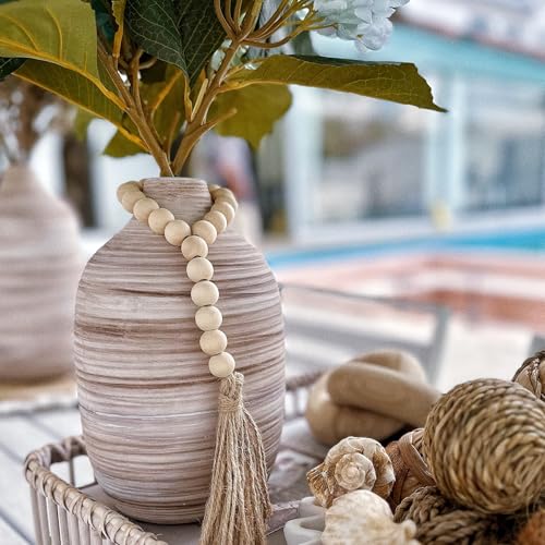 ALMA 9 Inch White Boho Vase for Modern Farmhouse|Ceramic Pampas Grass Vases|Decorative Rustic Vase for Home Decor, Modern Farmhouse, Coffee Table, Shelf, Mantel Decor - color: Oval-white-9''