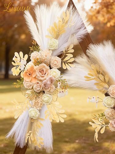 Lisuun Wedding Arch Flowers, Artificial Flowers for Decoration, Large Flower Swag for Boho Styles Wedding Ceremony Floral Decor - Pack of 2 - color: Beige&white&champagne