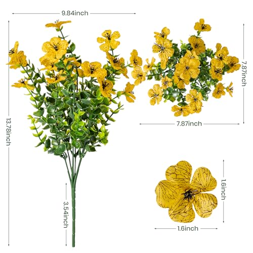 Lnoicy 20 Bundles Artificial Flowers for Outdoor Fake Plants for Spring Decoration,Faux Eucalyptus Flowers for Planter UV Resistant Lifelike for Home Porch Garden（Yellow） - color: Yellow