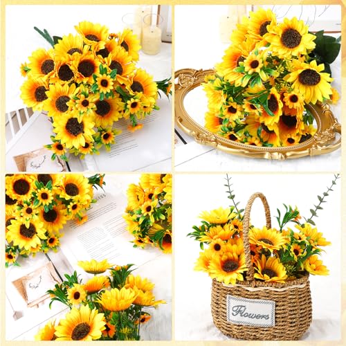 9 Pack Artificial Silk Sunflowers Bouquet Fake Yellow Flowers Floral Arrangements for Wedding Home Decor Centerpieces DIY Crafts Party Table Vase Decoration