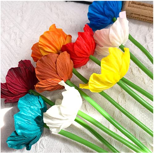 Rikyo 10 Stem 11" Bouquets Artificial Flowers Poppy Flowers,Outdoor UV Resistant No Fade PU Fake Wild Flowers for Table Centerpiece Vase,Wedding Holding Flowers Backdrop Arch Wall (10 Color) - color: 10 Color