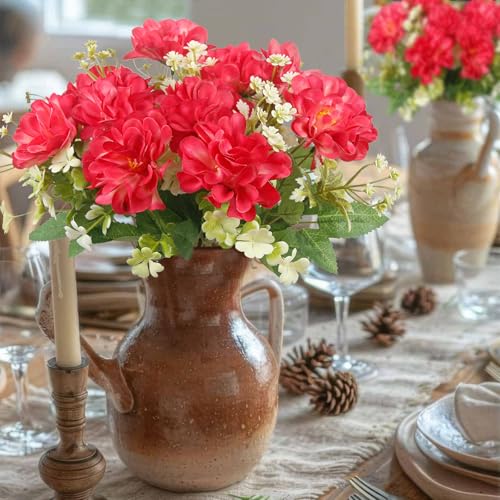 3 Pcs Artificial Flowers for Outdoors Red Faux Geraniums Bush UV Resistant Artificial Topiary for Potted Silk Flowers Outdoor for Planters Hanging Basket Window Front Porch Garden Patio Decor - color: Red