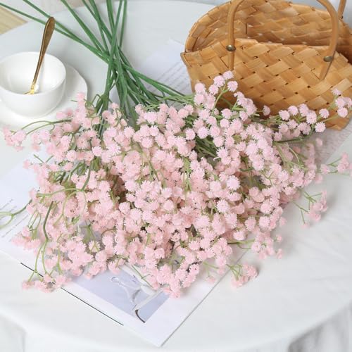 12PCS Pink Babys Breath Artificial Flowers, 24inch Faux Gypsophila Bouquet Real Touch Fake Babys Breath Flowers for Floral Arrangements Wedding Centerpieces Tables Decorations (Pink) - color: Pink