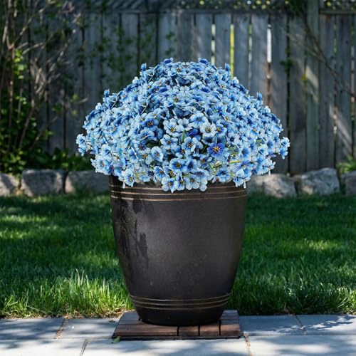 Lyrow 100 Bundles Violet Artificial Flowers, UV Resistant Faux Silk Flowers Outdoor, Fake Violet Bulk for Front Porch Hanging Garden Courtyard Farmhouse Home (Gradient Blue) - color: Gradient Blue