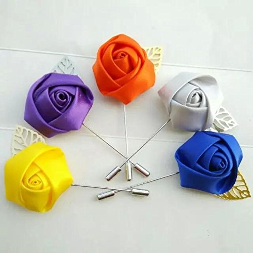 Flairs New York Gentleman's Essentials Premium Handmade Flower Lapel Pin Boutonniere - color: Crimson Red [Rose Gold Leaf]