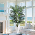 Artificial Palm Tree with White Tall Planter, 7ft Tall Potted Artificial Silk Palm Tree Plant, Fake Tropical Plant, Home Office Floor Room Decor Plants Indoor Outdoor, Housewarming Gift - size: 7ft