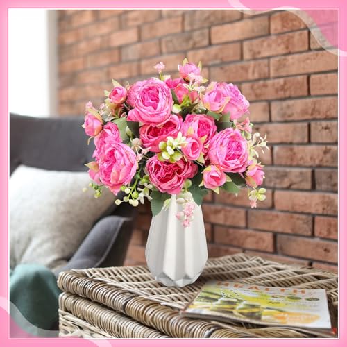 Crowye 4 Bundles Peonies Artificial Flowers Silk Faux Peonies Wedding Artificial Flower Bouquet for Table Centerpiece for Home Wedding Decor Bridal Floral Arrangement(Pink) - color: Pink